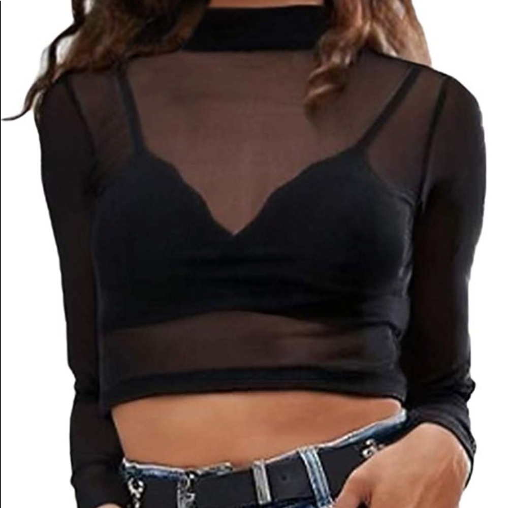 long sleeve high neck mesh top